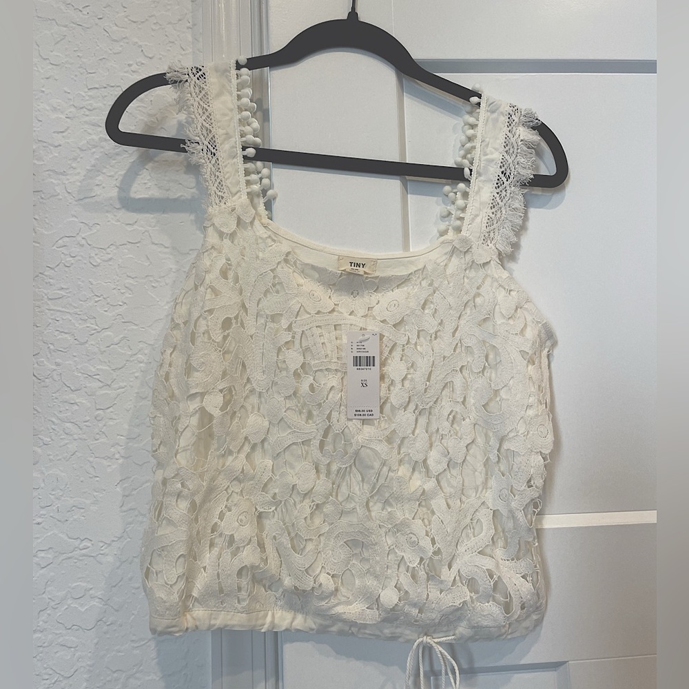 Anthropologie ivory Lace Draw string tank- Never worn with tags. Size XS